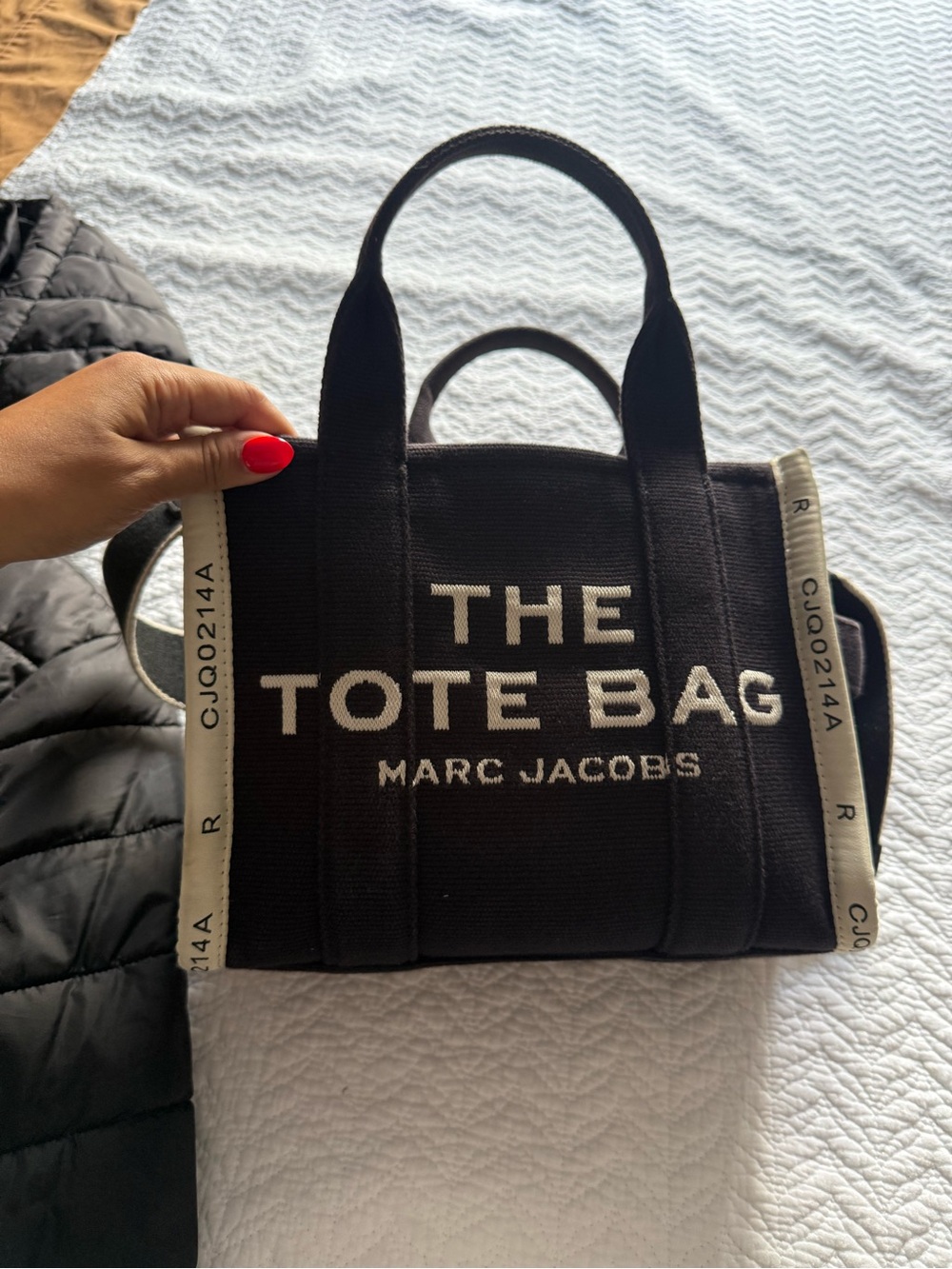 Marc Jacobs Black Canvas 'The Tote Bag' with White Trim